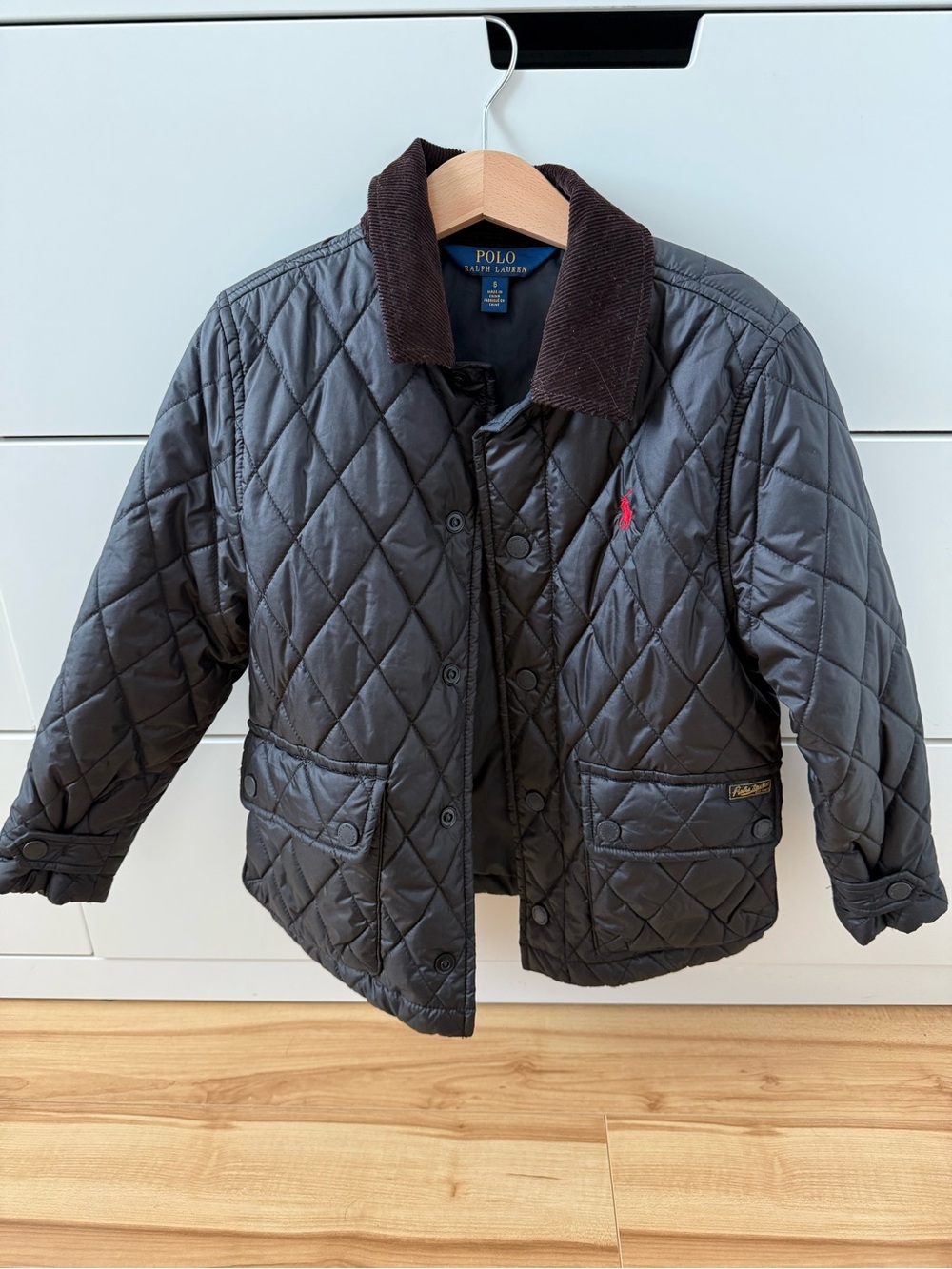 Polo by Ralph Lauren Quilted Black Jacket with Brown Corduroy Collar